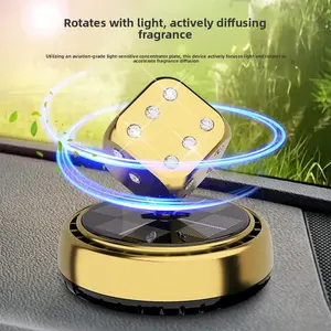 Car-mounted solar-powered aromatherapy ornament, car perfume, long-lasting fragrance in the car, decorative item, rotating dice, Quiet Fragrance Mode