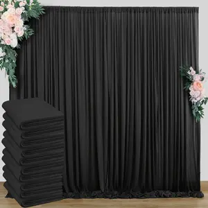 12-Panel 5ft x 10ft Wrinkle-Free Black Polyester Wedding Backdrop Curtains, High-Quality Drapes for Bridal Shower Reception Decor, Flowers-Infused Banners for Photo & Business Event Home Supplies