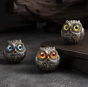3pc Owl Desktop Decor Set - Blue-Eyed Yellow-Eyed Red-Eyed Creative Artwork Small Tea Pet Cartoon Design for Versatile Decoration