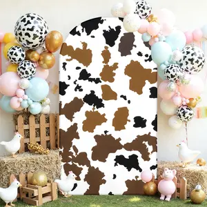 Elastic Cow Pattern U-Shaped Background Cloth for Party Decoration, Round Arch Cover, Outdoor Backdrop, Wall Hanging Backdrop, No Arch Included, Nylon Material