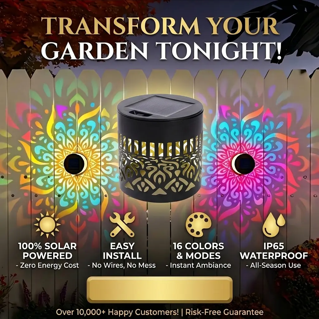 Solar-powered mandala projection wall light, waterproofmetal fence light, outdoor decorative light for gardens,terraces, backyards, and patios, outdoor decoration, patiolighting, solar lighting.