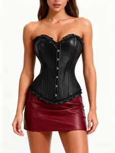 Women's PU Faux Leather Bodycon Corset Top, Back Lace-Up Design, Elegant Court Style, Perfect for Parties and Special Occasions, Womenswear