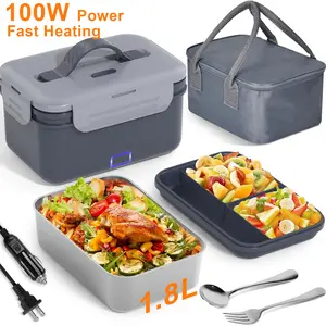 VABASO 100W 1.8L Electric Lunch Box Food Heater - Portable Stainless Steel Warmer with Tableware Set, Fast Heating for Car/Truck/Work/Office/Travel