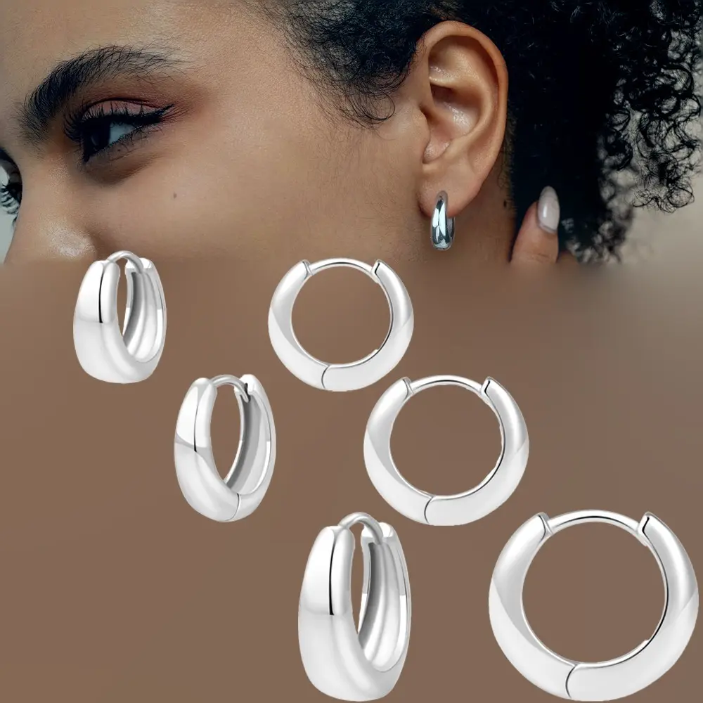 A Set Of 3 Earrings,Featuring Silvery Earrings Minimalist Design,Simple And Stylish,Silver Hoops Huggie Earrings Suitable For Ladies