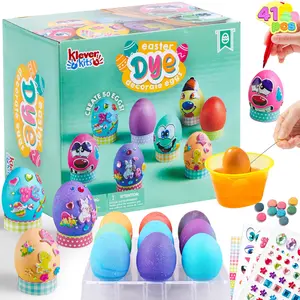 20Pcs/27Pcs/41Pcs Easter Egg Decorating DIY Kit with Dye Tablets and Easter Stickers, Coloring Dyeing Set for Kids Theme Party, Egg Hunt Creativity Activity