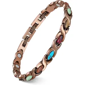 Feraco Pure Copper Bracelets for Women, Ultra Strength Magnetic Bracelet with 3800 Gauss Magnets & Natural Turquoise & Stones, Adjustable, Infinite Jewelry