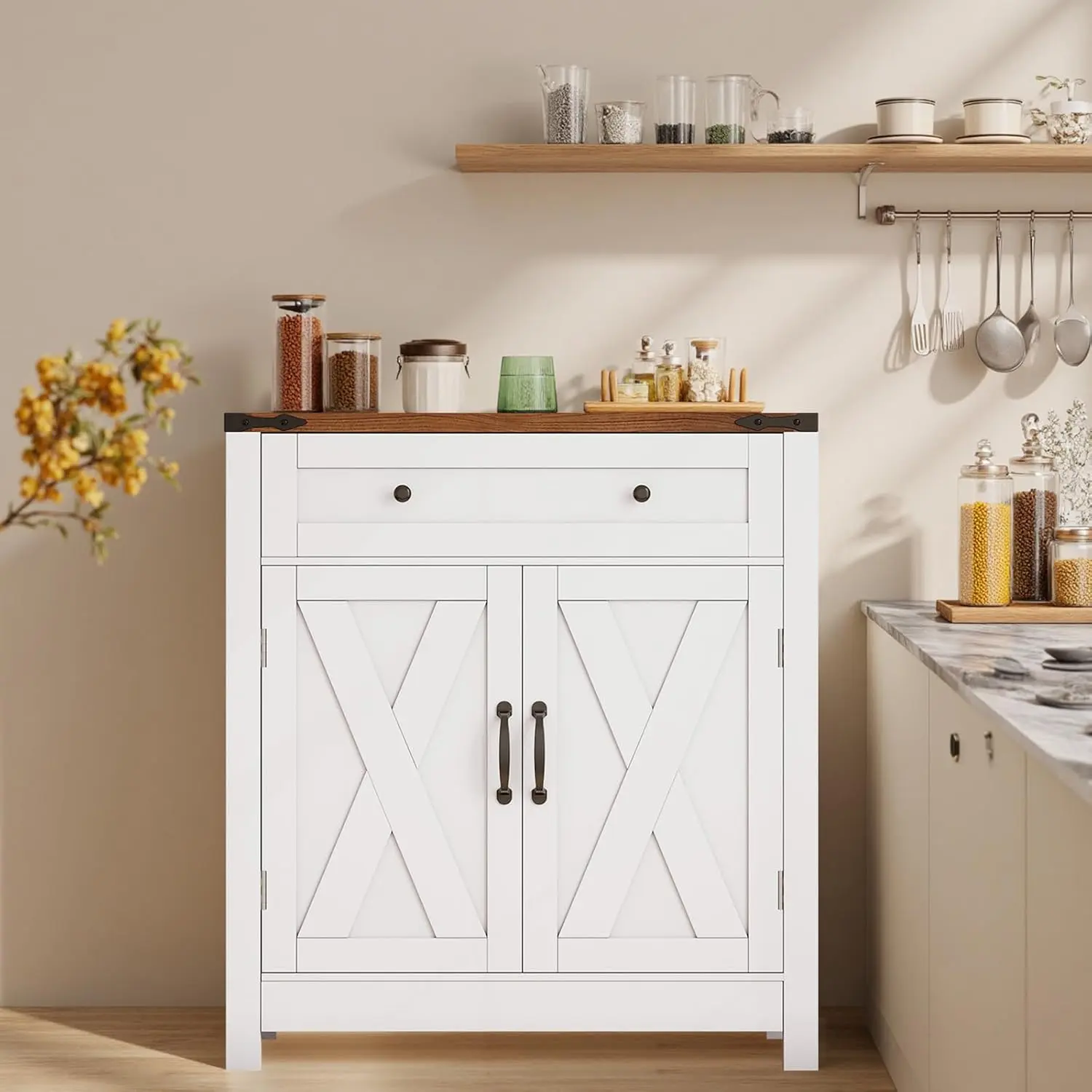 [DealsforYouDays]30" Coffee Bar Station, Kitchen Sideboard Buffet Cabinet with a Drawer and Adjustable Shelf, Modern Farmhouse Storage Cabinet for Kitchen, Living Room, Entryway
