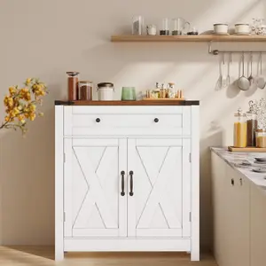 [Memorial Day]30" Coffee Bar Station, Kitchen Sideboard Buffet Cabinet with a Drawer and Adjustable Shelf, Modern Farmhouse Storage Cabinet for Kitchen, Living Room, Entryway