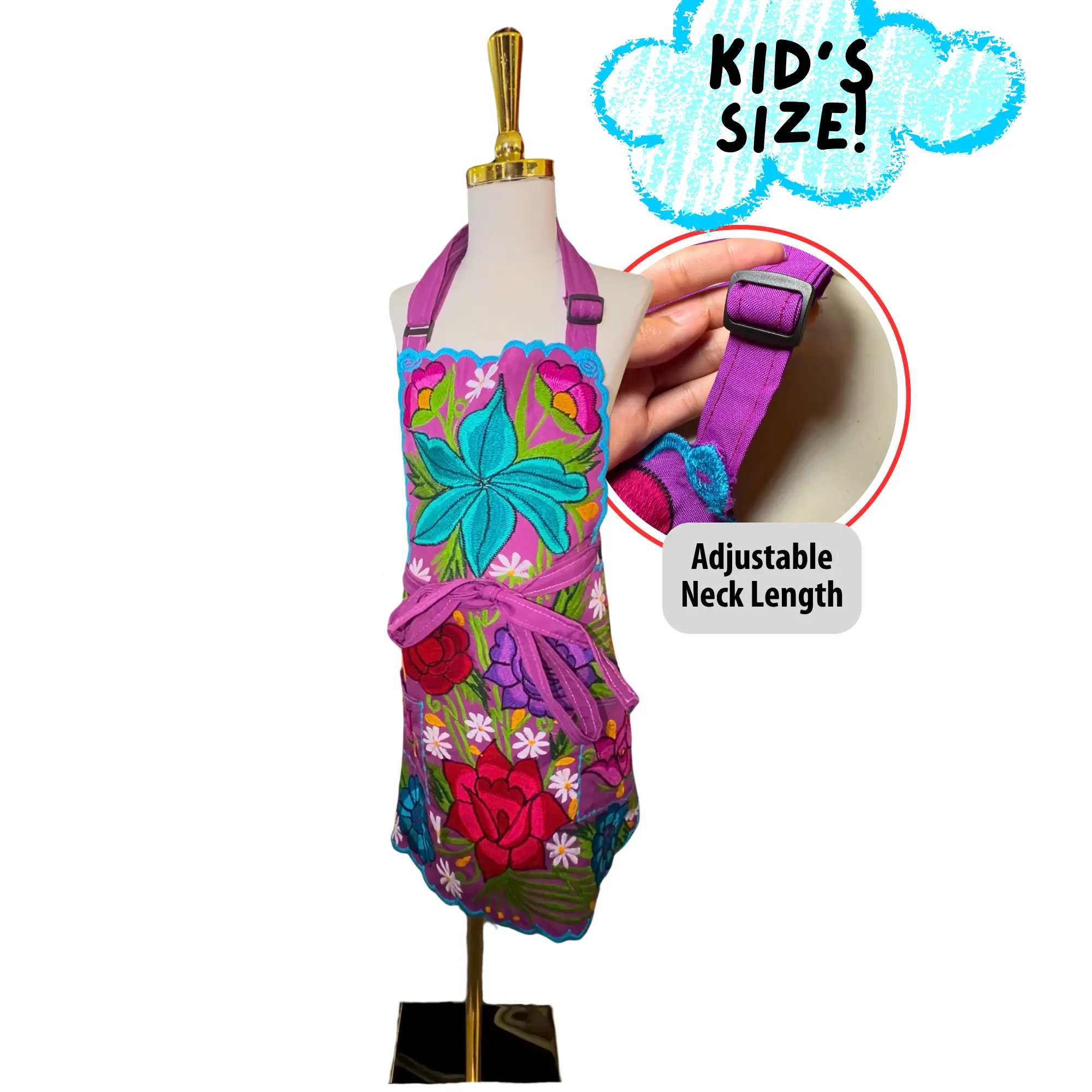 Kids Embroidered Purple Multicolor Apron