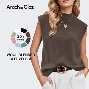 Arach&Cloz Women 2026 Wool Blended Mock Neck Sleeveless Sweater Vest Summer Business Office Knit Spring Trendy Tops SpringStatements