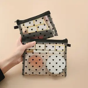 1pc fashionable mesh heart-shaped makeup bag, portable zippered toiletry storage box, perfect lipstick bag, coin pocket, portable storage bag