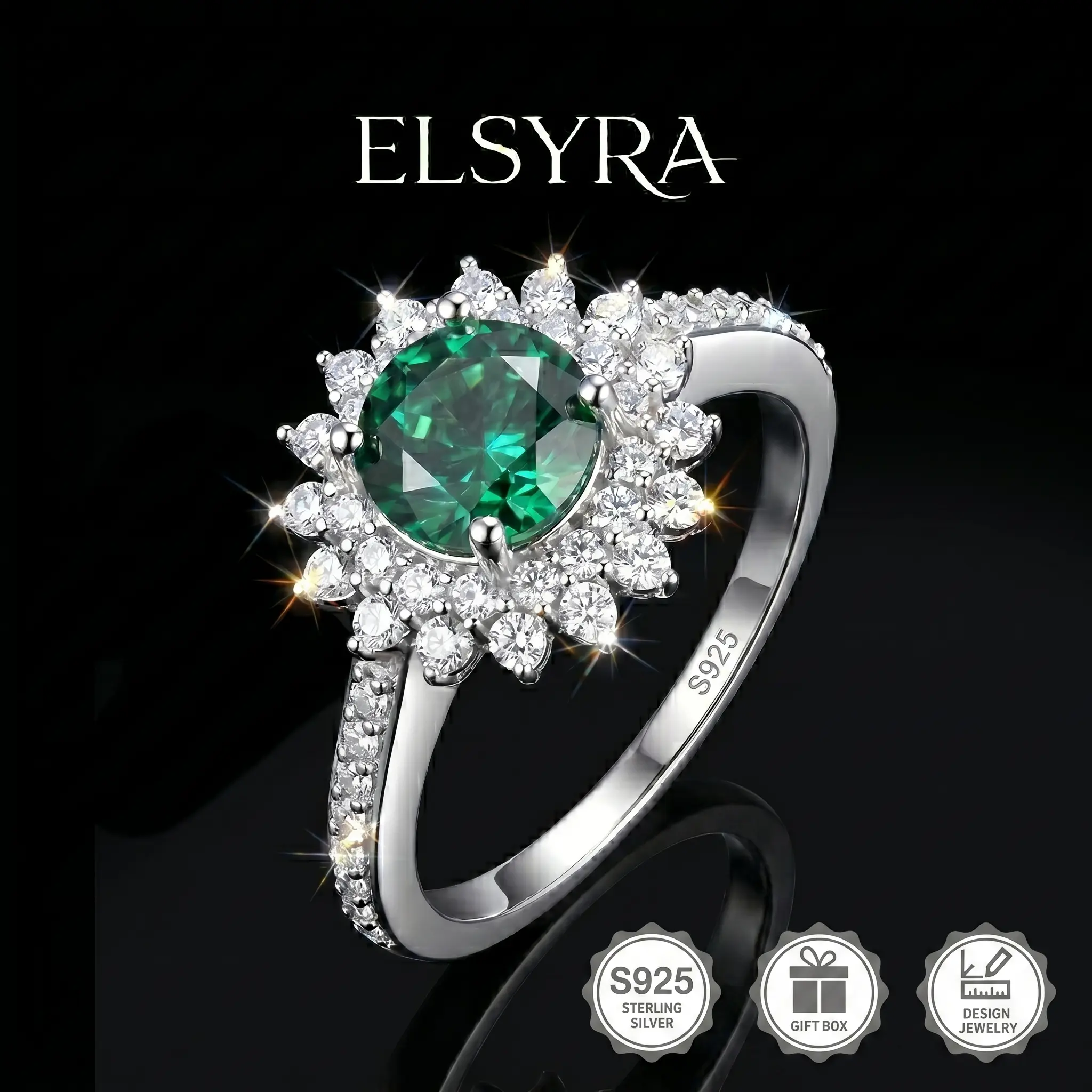 S925 Sterling Silver Princess Diana Kate Middleton Class Gemstone Birthstone Sapphire Halo Engagement Rings for Women, Anniversary White Rose Silver Plated, Promise Rings for Her,sunflower ring,