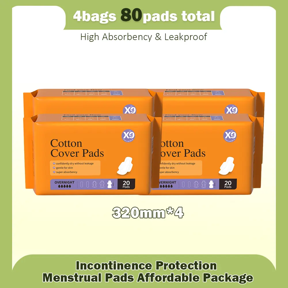 X9 Organic Cotton Feminine Day Pads with Built-in Wings, High Absorbency, Fragrance-Free, Leakproof Fit, Sensitive Skin-Friendly, Super SAP Core, 4-Bag Multi-Pack, Non-Woven Fabric, 20 to 28 Absorbency Range, Yes for Daily Use