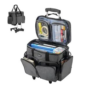 VEVOR Rolling Laptop Bag,  Fits Up to 15.6 Inch Laptop, Wheeled Briefcase, Teacher Roller Computer Tote Bag with Detachable Trolley & Telescopic Handle, Laptop Case for Work Travel, Women & Men (Gray)