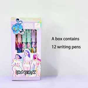 12pcs Kpop Hunter Girl Group Erasable Pens, 0.5mm Creative Vibrant Student Stationery, Press Pen for School Gifts, Graduation & Christmas Presents, Writing Pens