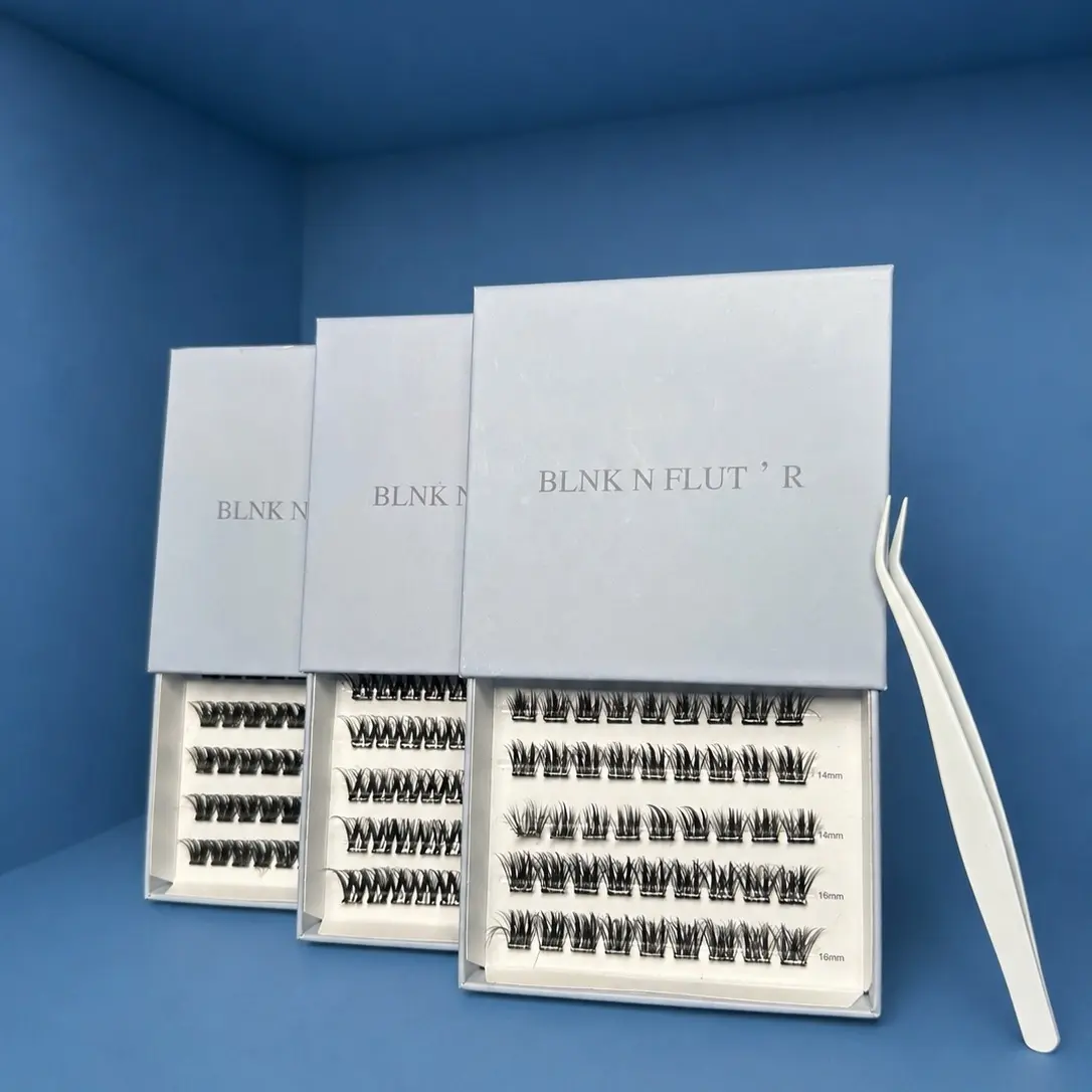 BLNK N FLUT'R Lash Clusters - No Glue, Self Adhesive, Reusable, Medium Wispy, Long Curl, Curly Wispy, 66 Pieces