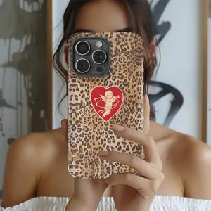 The leopard-print heart-shaped mobile phone case is | stylish | cute | girlish | animal printed two-in-one mobile phone case with durable, shock-absorbing and fashionable design. Compatible with Iphone 11, 12, 13, 14, 15 and 16 Pro Max and Pro Plus series