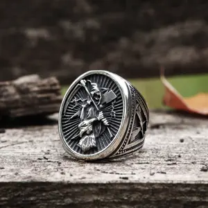 GTHIC Vintage Reaper Scythe Stainless Steel Skull Ring Statement Jewelry for Men Daily Wear