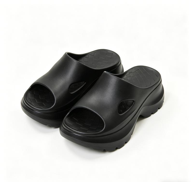 Women's Hollow-Out Breathable EVA Rubber Platform Slide Slippers - Thick Grip Non-Slip Sole, Ankle-Cut, Retro Casual Chic Footwear, All-Season Comfort