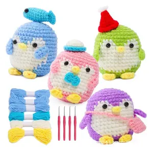 Penguin Crochet Kit for Beginners With Video Tutorial Cotton Knitting Yarn Thread Needles Hook Knit Tool Set DIY Craft