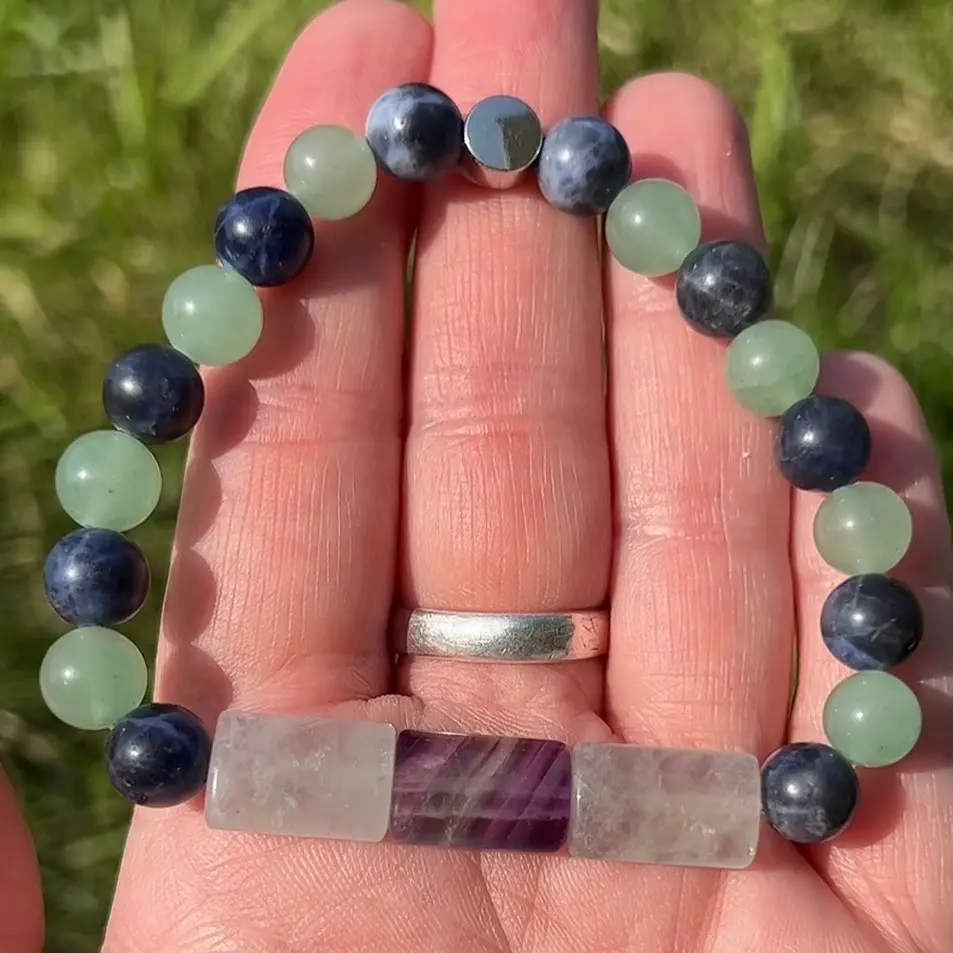Rainbow Flourite, Green Aventurine and Sodalite Crystal Bracelet