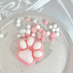 1 PC Cat Paw Squeeze Toy, Kawaii Soft Cat Paw Squeeze Sensory Toy with 10 Mini Fluffy Balls for Squishy Funny Novelty Cute Animals Stress Relieving Fidget Toy for Kids Teenagers Adults (Pink)