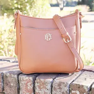 Bethany Cream Crossbody Handbag with Gold Logo Detail Adjustable Strap Vegan Leather Magnetic Pockets & Top Zipper Closure for Everyday Use