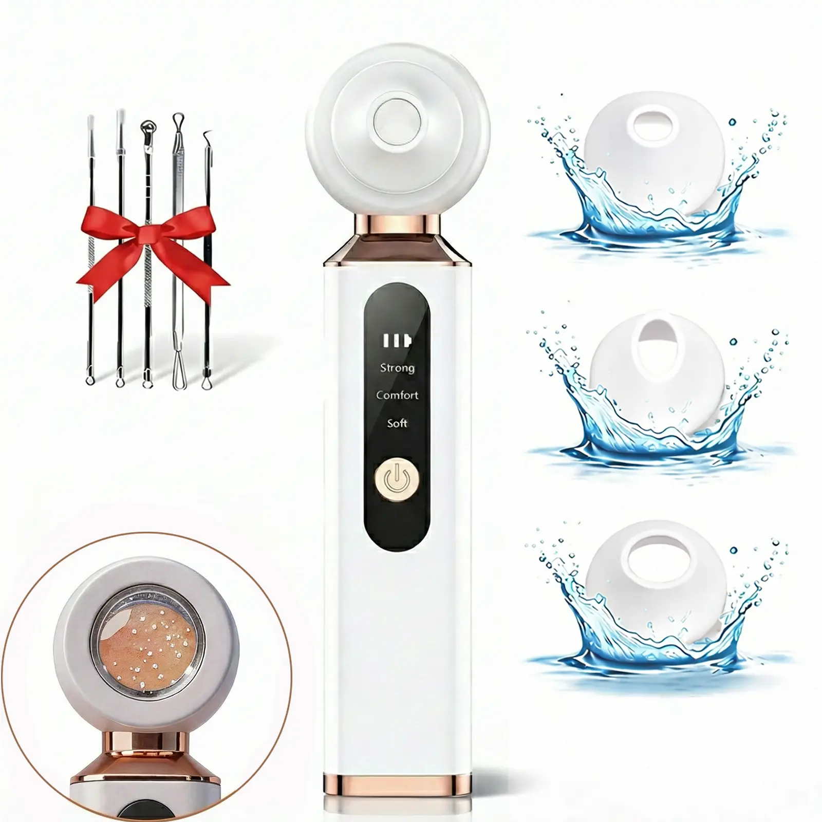 Visual Pore Vacuum Blackhead Remover with 5X Magnifier & LED Light, Rechargeable Face Care Tool with 3 Suction Heads for Facial, Nose & Sensitive Skin, Blackhead Tools, Face Care Products