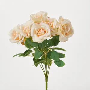 Cream Tea Rose Blooming Faux Floral Stem Bouquet - 17"