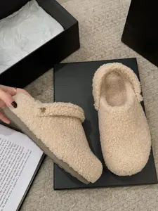 Women's Winter New Soft Teddy Fleece Over-The-Knee Slippers, Warm Textile Home & Outdoor Lazy Slip-Ons, Two Colors, Slippers Indoor