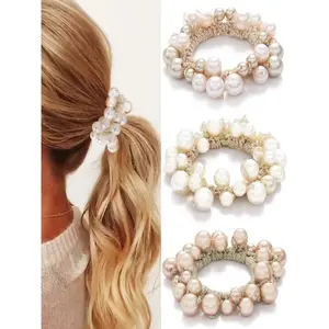 Beaded Elastic Hair Scrunchies | Stylish Durable Ponytail Holders | Fashion Hair Accessories for Women Girls Everyday Use