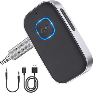 Bluetooth Adapter, 3.5mm AUX Bluetooth Receiver For Music Streaming, Wireless Music Audio Adapter With Built-in Mic For Home Stereo, Speakers (Handsfree Kits, 16H Playtime)