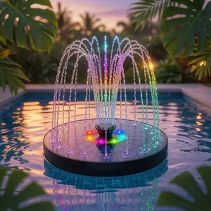 Solar Fountain with LED Lights & Battery, 3.5W Floating Fountain Pump, 8 Color-Changing LEDs, 8 Spray Patterns, Day & Night Bird Bath Fountain for Garden & Pond