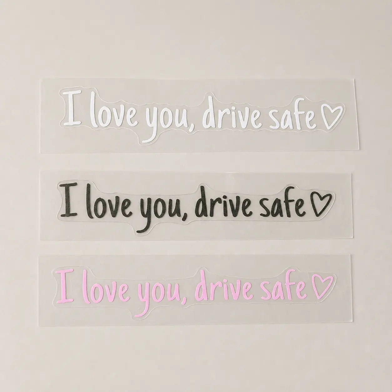 6PCS or 12PCS "I Love You, Drive Safe" Clear Mirror Stickers, One-Piece Peel-and-Stick Vinyl Decals for Car Mirrors and Windows, Black, White and Pink, Cute Gift for Driver