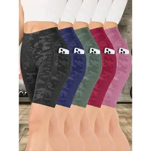 Women's Camo Print Gym Shorts, Breathable Comfortable Skinny Shorts, High Stretch Yoga Leggings, Ladies Sportswear for Indoor Outdoor Wear, Breathable Fitness Shorts