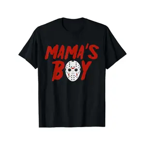 Boys' "Mama's Boy" Halloween T-Shirt - Soft Cotton, Breathable, Short Sleeve, Black with Red Text and Mask Graphic, Ideal for Summer, Youngsters Summer Wear | Summer Style Shirt | Machine Washable Fabric, Halloween Clothes