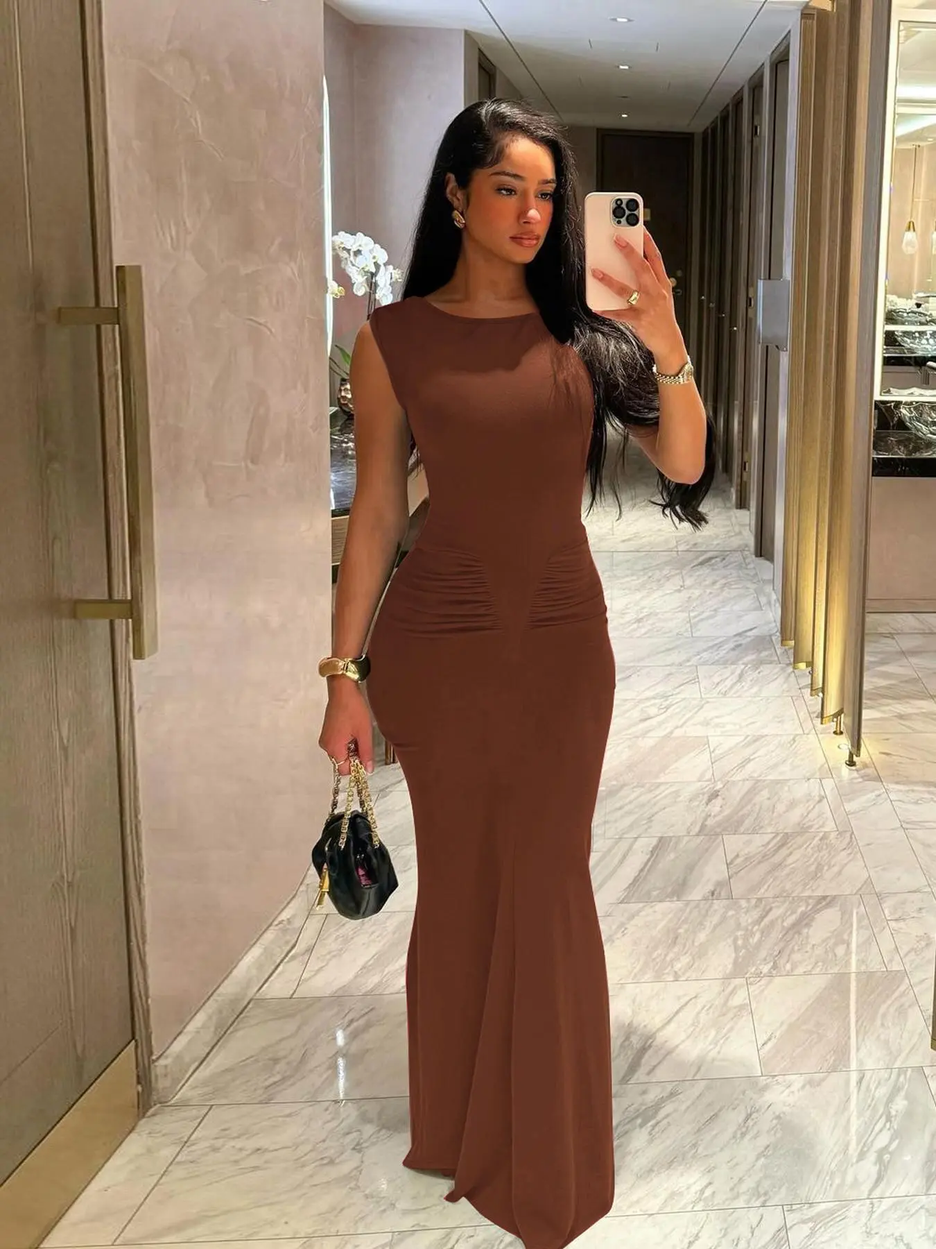 Women's Plain Ruched Round Neck Bodycon Dress, Elegant Sleeveless Maxi Mermaid Dress for Party Club Dating Formal Wear, Ladies Summer Clothes, Womenswear - TikTok Shop Women's Plain Ruched Round Neck Bodycon Dress, Elegant Sleeveless Maxi Mermaid Dress for Party Club Dating Formal Wear, Ladies Summer Clothes, Womenswear - TikTok Shop