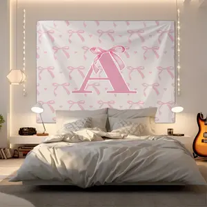 Pink Romantic Ballet Bow Alphabet Decorative Tapestry, Photo Backdrop & Party Background, Large Room Divider, Covers Clutter & Switch, Ideal for Housewarming Birthday Christmas Gifts