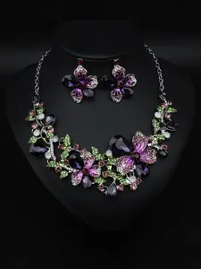 Elegant Floral Rhinestone Necklace Set for Women, Matching Jewelry Set, Perfect for Weddings and Parties, Stunning Bridal Jewelry Accessory, Fashionable Jewelry Set