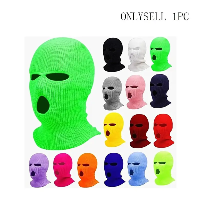1pc Embroidered Letter Knit Balaclava - 3-Hole Ski Mask for Men & Women, Full Face Cover Winter Warmth, Breathable Outdoor Sports Protective Mask for Skiing,Cold Weather Activities, Winter Face Mask,Modern Sporty Style, Knitted Balaclava, Face Covering