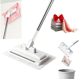 Adjustable Snap Grip No-Contact Mini Gap Dust Cleaner, 92cm Long Handle Flat Mop with Locking Head, 1 Mop + 5 Sweeping Cloths for Multi-Surface Cleaning (7-14 Days Delivery)