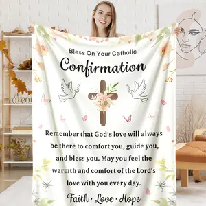 Bless On Your Catholic Confirmation Faith Blanket, 1 Count Soft Warm Flannel Throw, Confirmation Gift Blanket for Catholic
