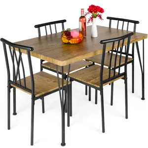Best Choice Products 5-Piece Indoor Modern Metal Wood Rectangular Dining Table Furniture Set w/ 4 Chairs