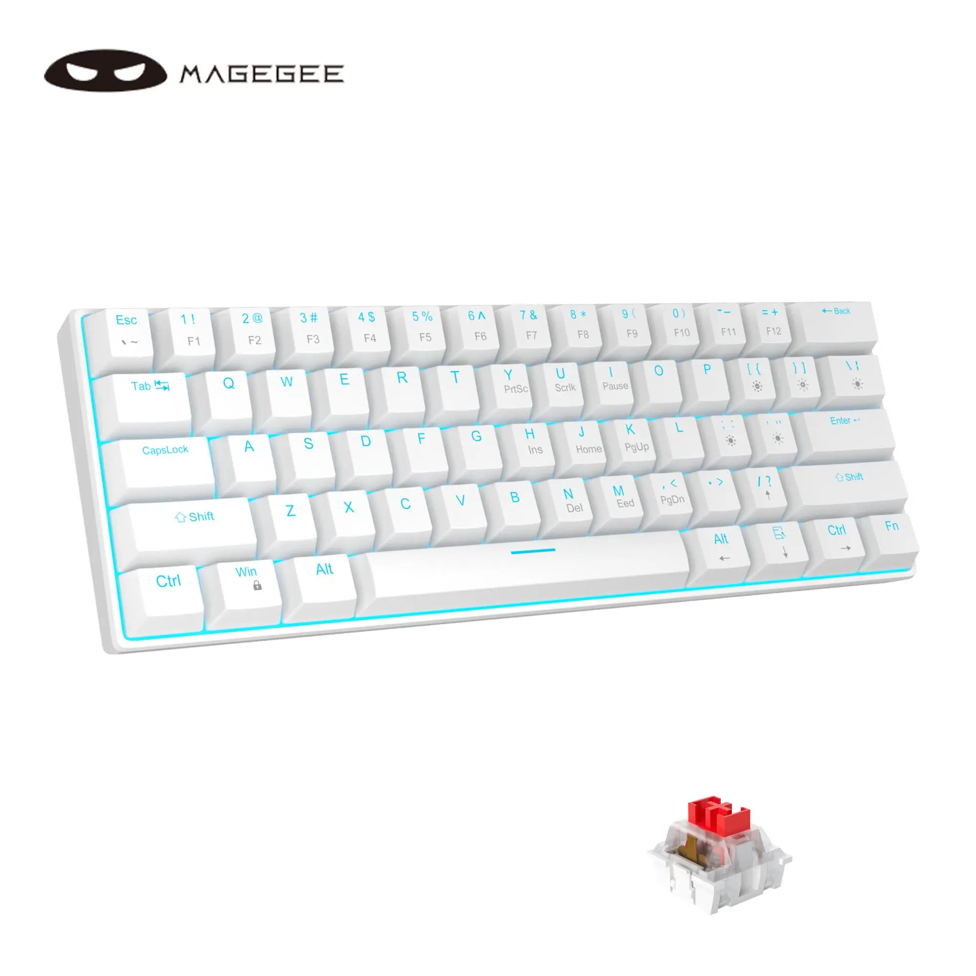 MageGee MK-STAR61 Mechanical Keyboard, 61 Keys Sea Blue Backlit Small Compact 60% Mechanical Keyboard, Hot Swappable Portable Gaming Keyboard