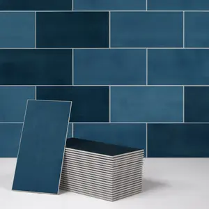 INNO STICKERS 100-Sheet Subway Peel and Stick Backsplash Tile 6" x 3" Blue 3D Handmade Looks Self Adhesive Wall Tiles for Kitchen Bathroom Shower Fireplace, Covers 12.2 Sq. Ft.
