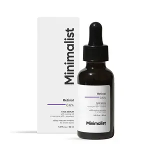 Minimalist Retinol 0.6% Mid-Strength Anti-Aging Face Serum - Antioxidant Serum, Fragrance-Free, Coenzyme Q10, UV-Protective, Oil-Balancing, Fine Line & Wrinkle Reducer for All Skin Types, Single Item, 1 Fl Oz/30 ml