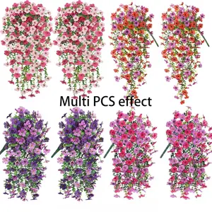 4 Piece Outdoor UV Resistant Hydrangea Vine, Hanging Basket Decor, lifelike artificial flower, Garden Balcony Wedding Thanksgiving Halloween Christmas Home Decoration