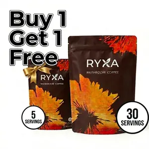 Ryxa Mushroom Coffee - Buy 30 Servings Get 5 Servings Free - Organic with 6 Adaptogenic Mushrooms, Focus Digestion Immunity with Lions Mane & Turkey Tail, USA Standards Instant Coffee for Better Energy