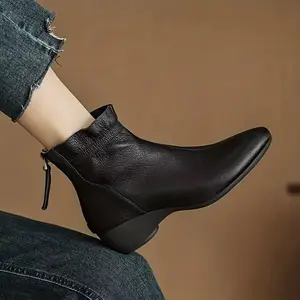 Fashionable Wedge Ankle Boots for Women, Suitable for Autumn And Winter, Featuring Mid-Heel, Ruffled Edges, And Pointed Toe Design, Perfect for a Chic And Luxurious Look., Women Shoes