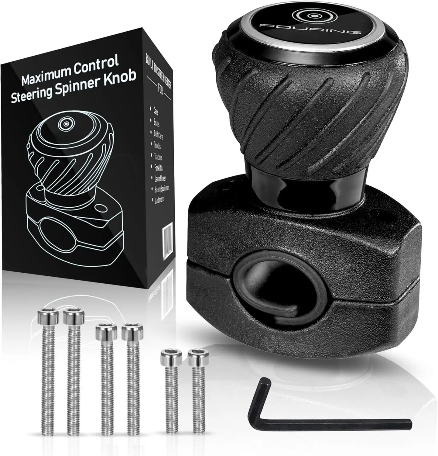 Universal Steering Wheel Spinner Knob - Smooth Black Finish, Durable Construction, Easy Installation, Effortless Rotation - Fits 0.5"-1.75" Diameter Wheels - Ideal for Lawnmower Owners, Long Drives, Semi-Trucks, Forklifts